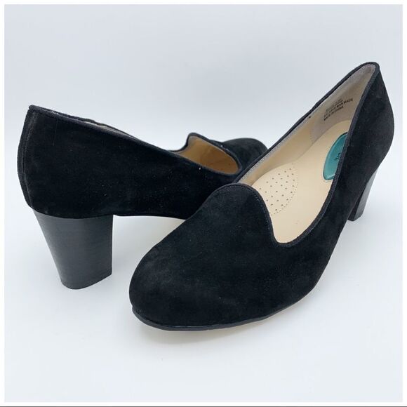 FITZWELL Black Suede Mixer Comfort Pump Heels w/Stacked Heel 9.5 - Picture 5 of 12